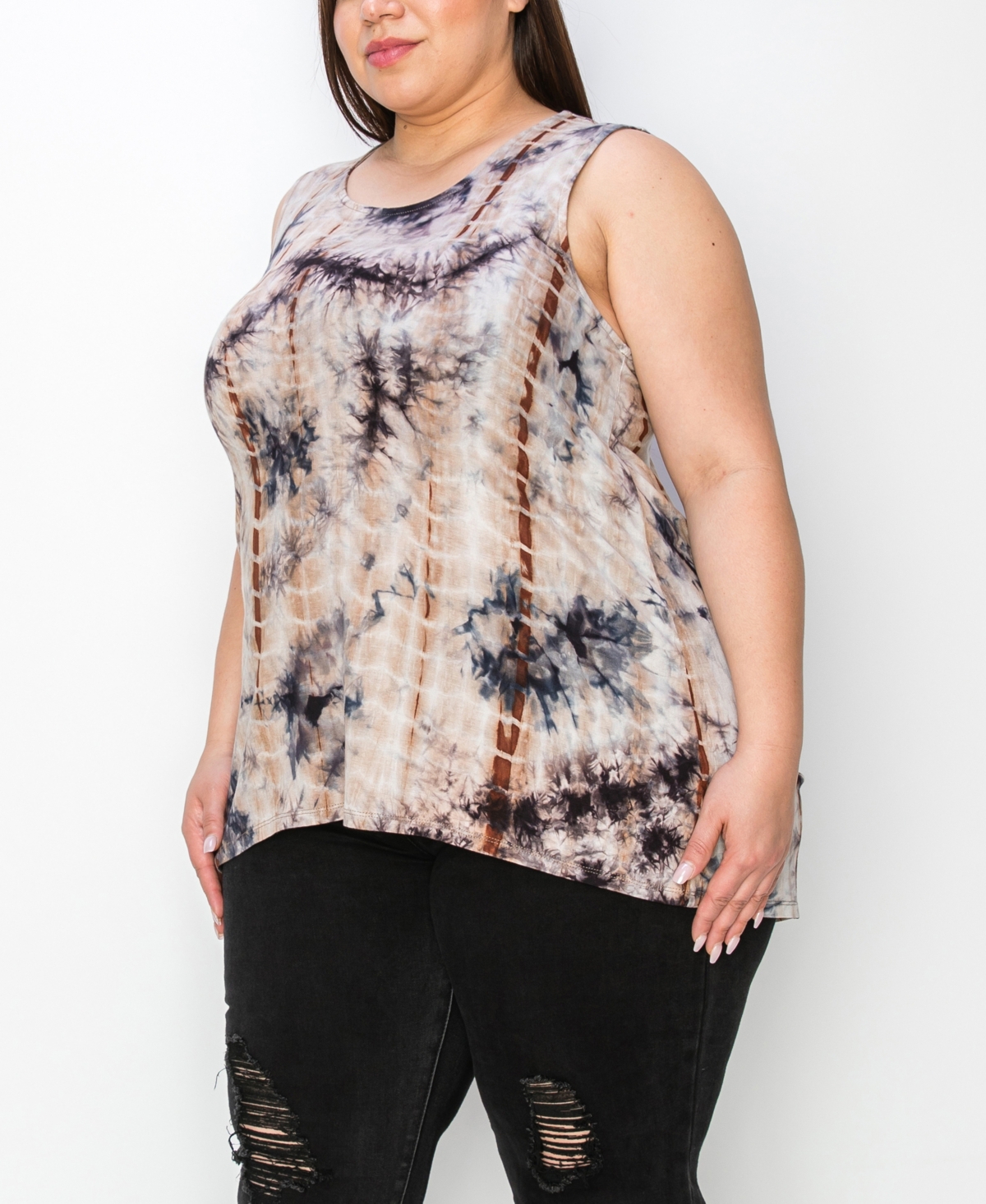 Shop Coin 1804 Plus Tie Dye Button Back Tank Top In Navy Brown