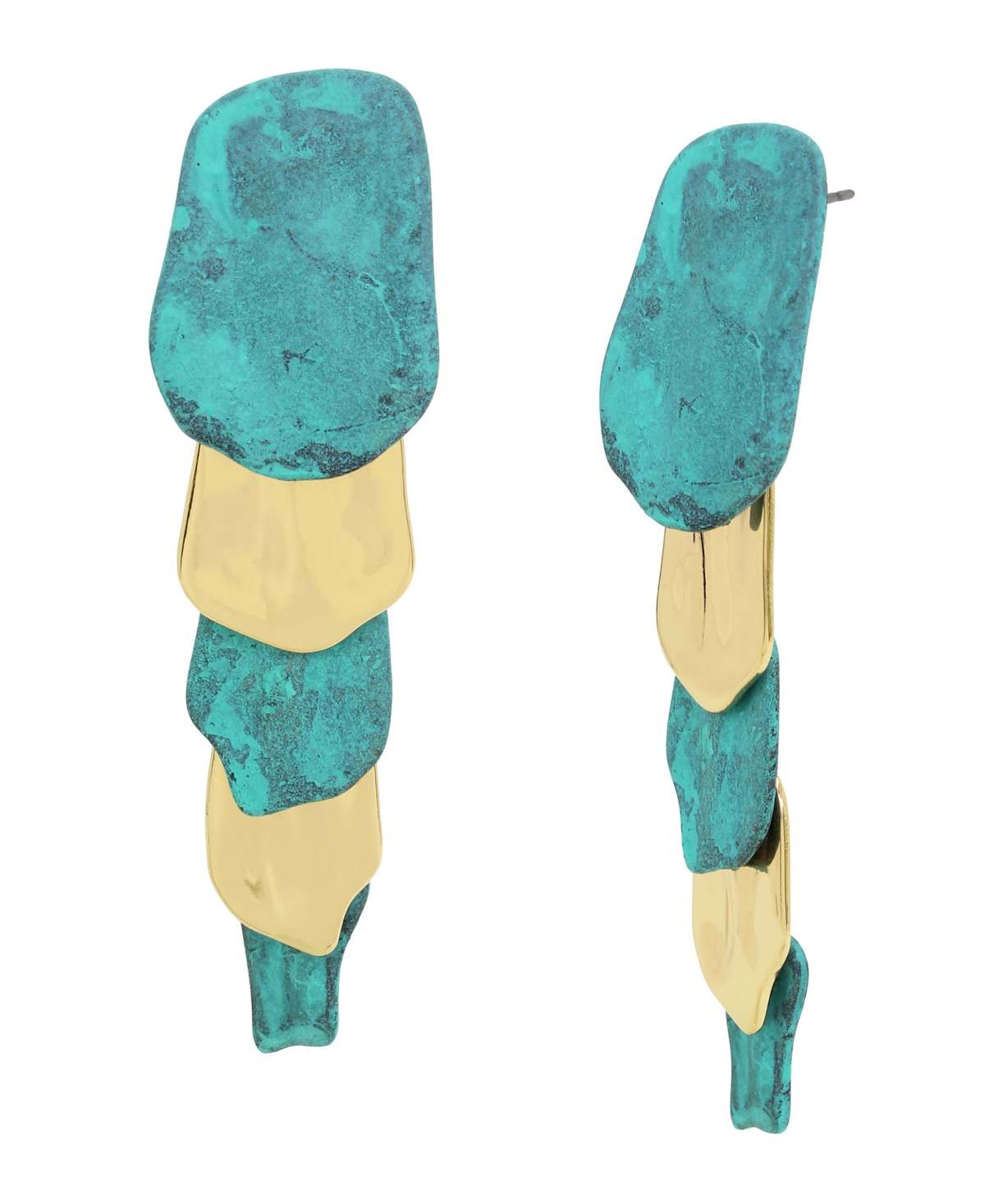 Turquoise Patina Petal Layered Linear Earrings - Patina