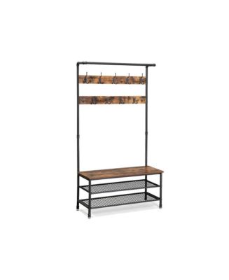 Slickblue Industrial Hall Tree Coat Rack Storage Bench, Pipe Style Hat ...