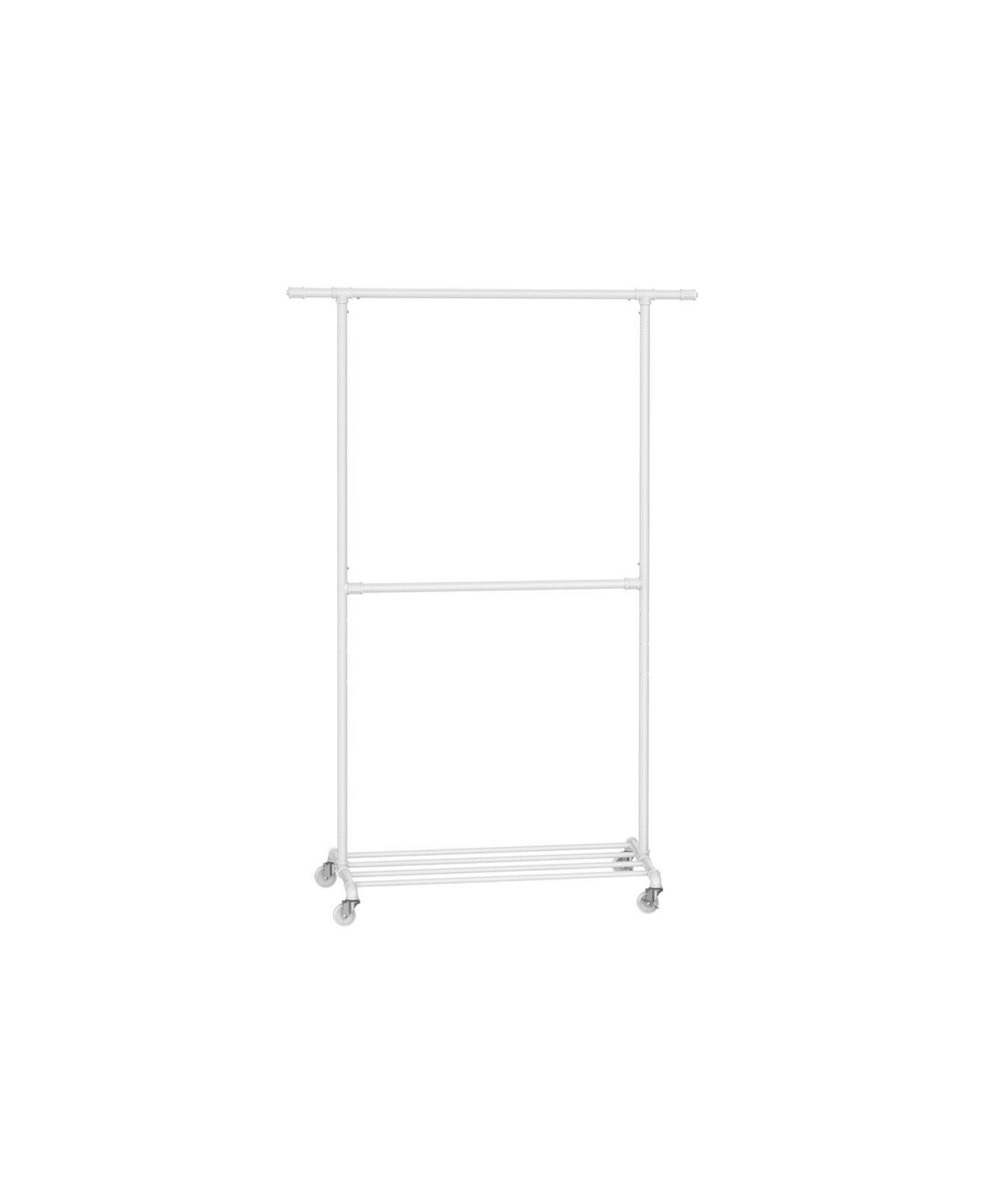 Double Hanging Rod Metal Clothing Rack, Industrial Style Clothes Garment Rack On Wheels - White