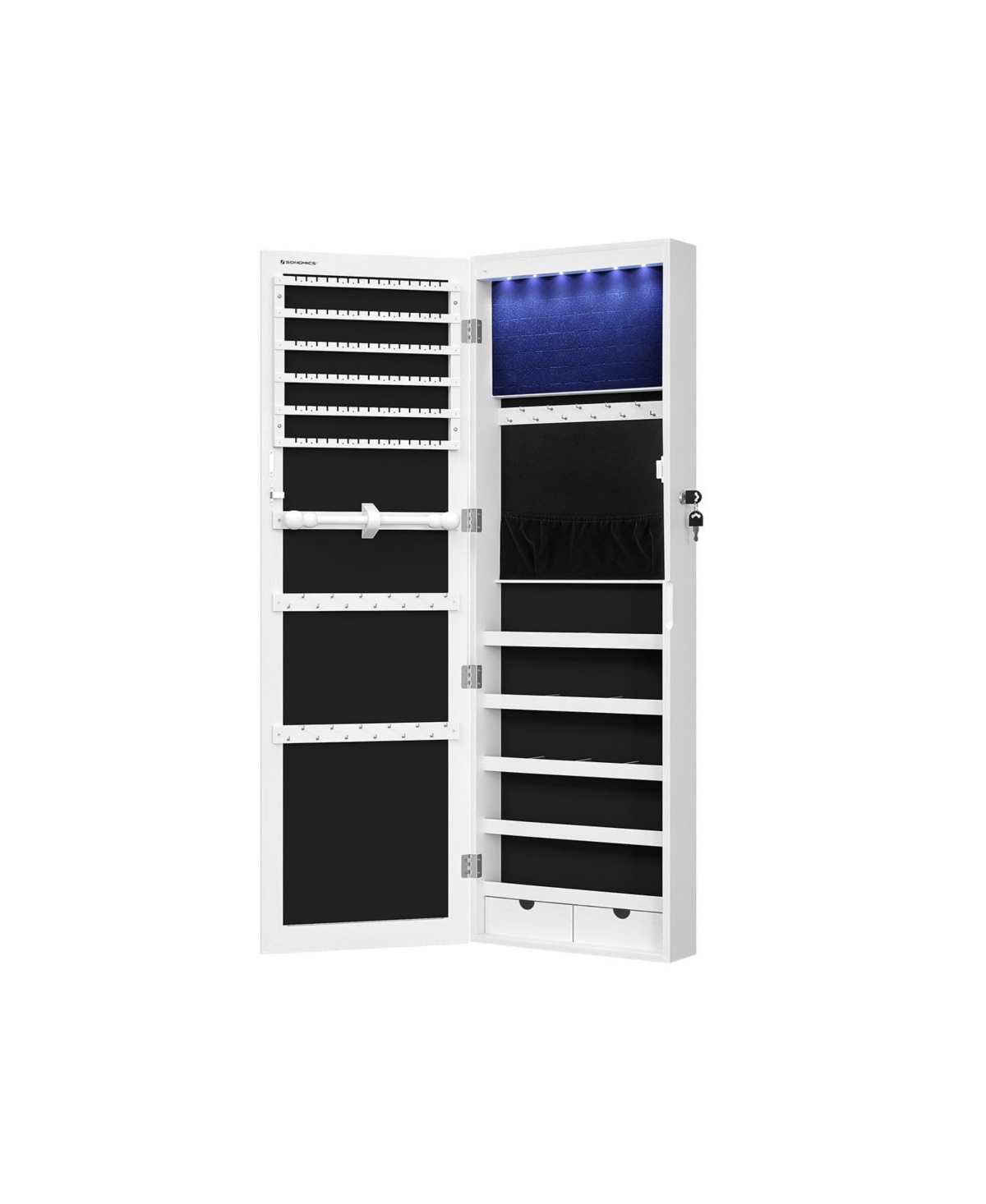 47.3-Inches Wall-Mounted Jewelry Cabinet Armorie with 6 LEDs - White