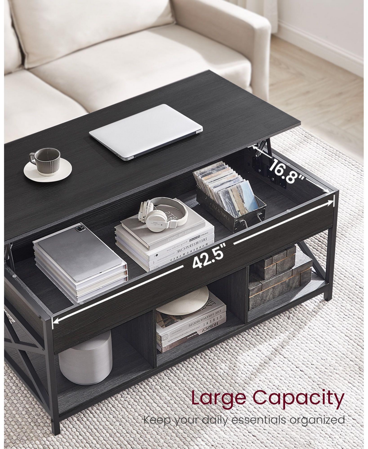 Slickblue Industrial Lift Top Coffee Table With Hidden Compartments For Living Room