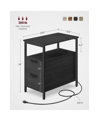 Narrow Nightstand Side Table With USB Ports, Charging Station And Drawers