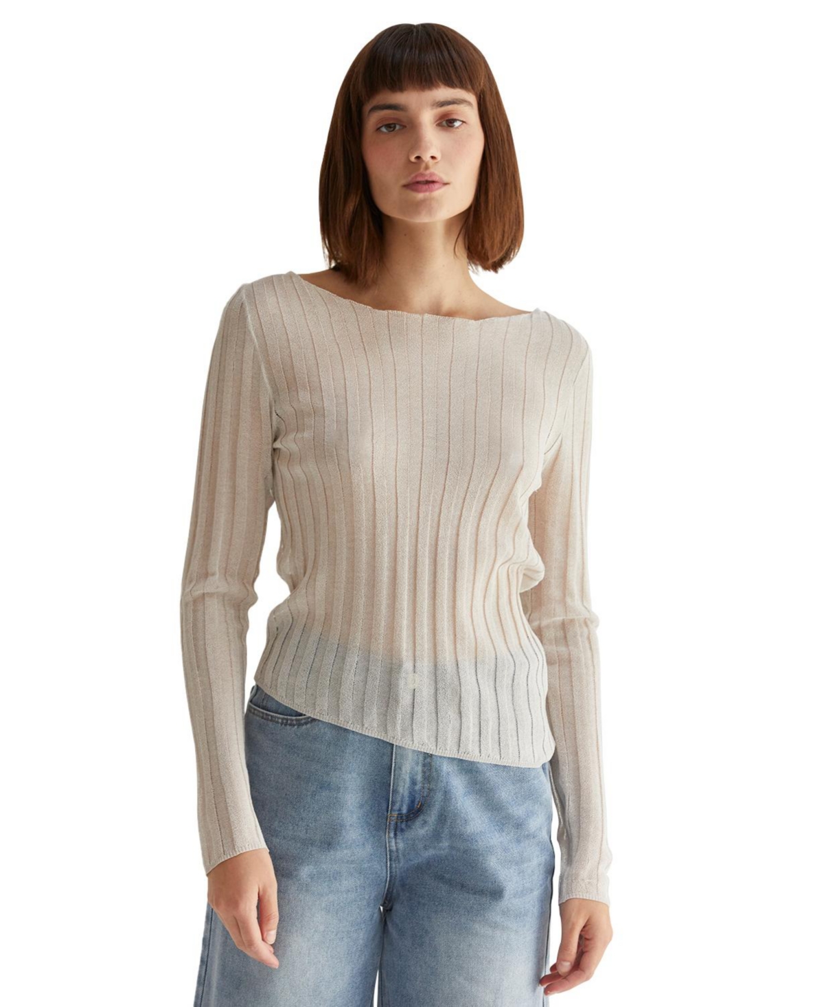 Women's Ellie Sheer Rib Sweater Top - Light/pastel grey + light grey