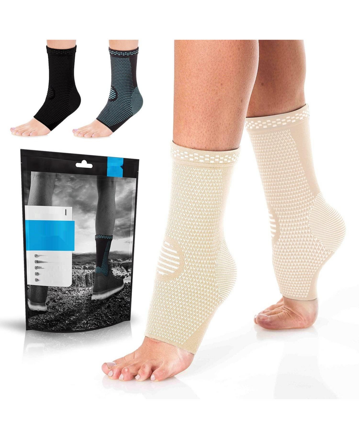 Medium Compression Ankle Sleeve: Swelling & Injury Relief - Beige ( pair)