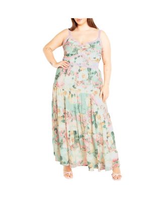 chinese dress ladies Noa Floral Janie Maxi Dress WHT-BLUE-GRN / M by Sugarlips main image 0