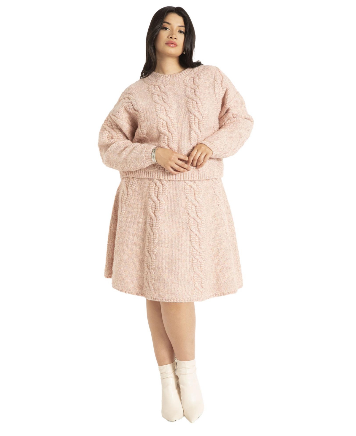 Plus Size Flared Knit Mini Skirt - Ash rose