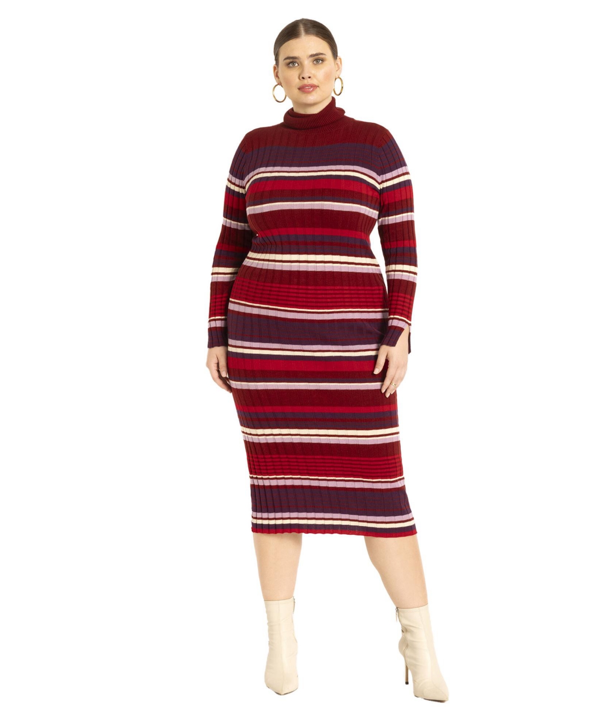 Plus Size Striped Turtleneck Sweater Dress - Off campus stripe pi