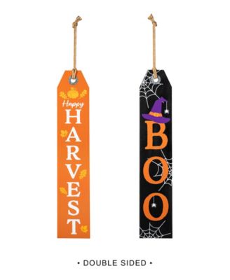 35.5"H Fall and Halloween Wooden Reversible Tag Porch Sign