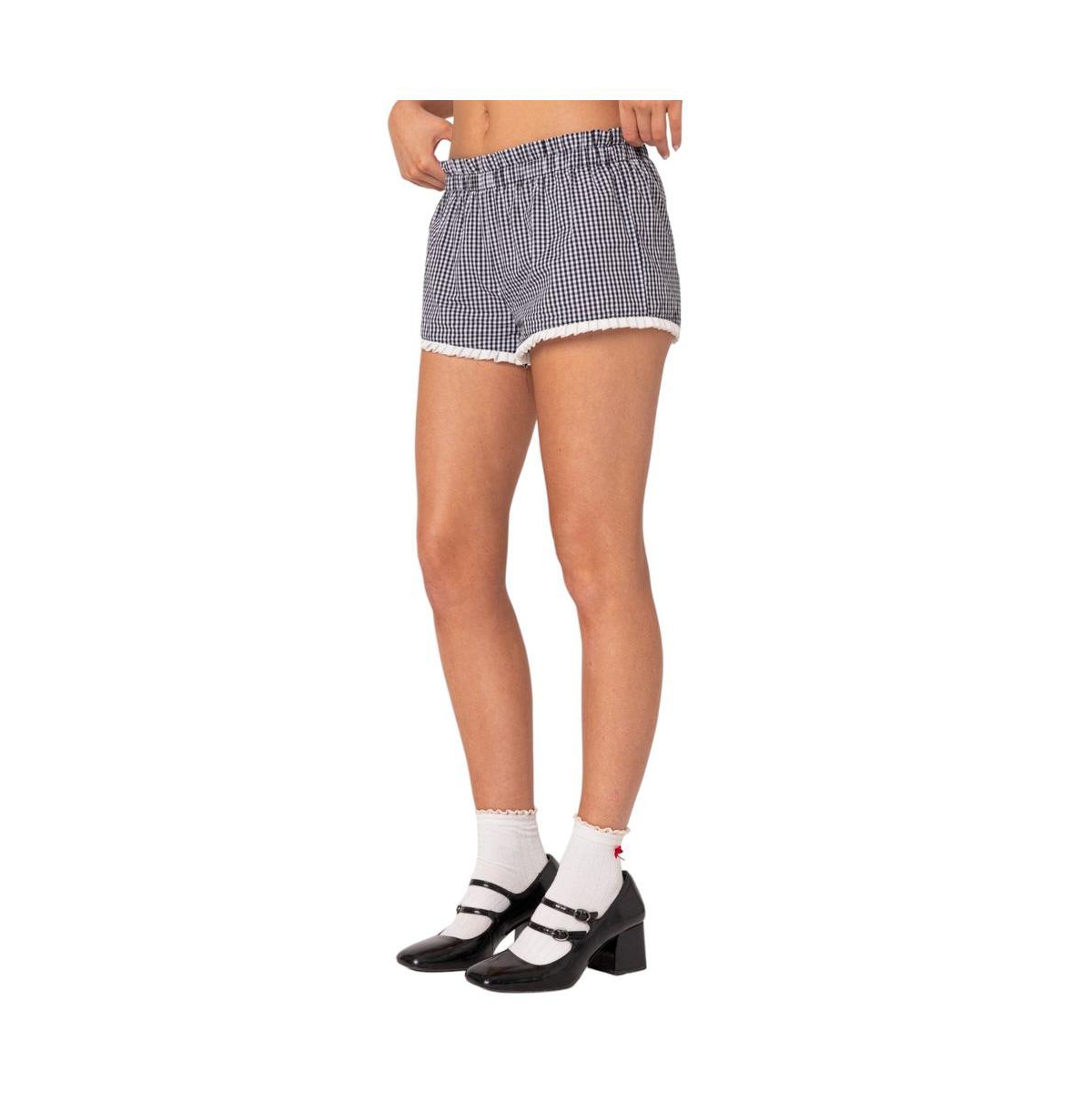 Edikted Women's Kyra Gingham Shorts - Black-and-white