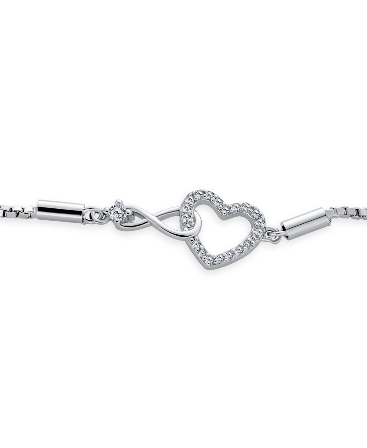 Bling Jewelry Delicate Dainty Cz Accent Infinity Heart Bolo Bracelet For Women Sterling Silver Rhodium Plated Adjustable Slide