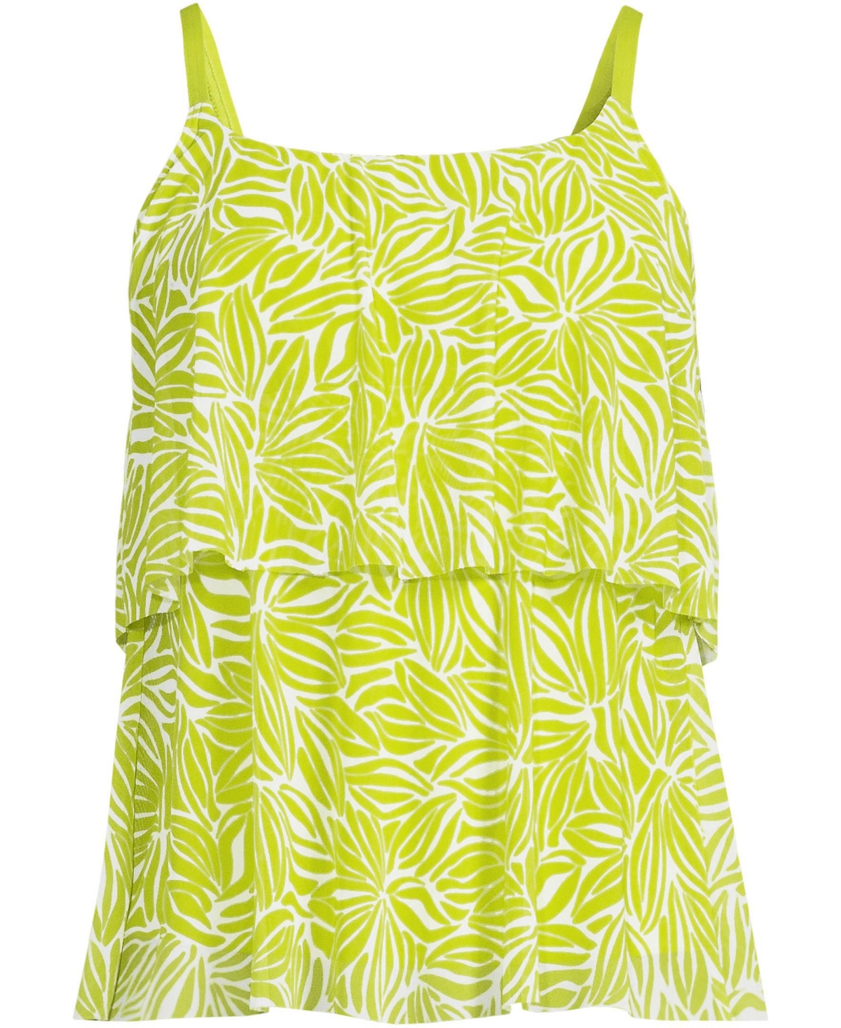 Lands' End Women's Chlorine Resistant Mesh Scoop Neck Tiered Tankini Swimsuit Top -egret abstract floral