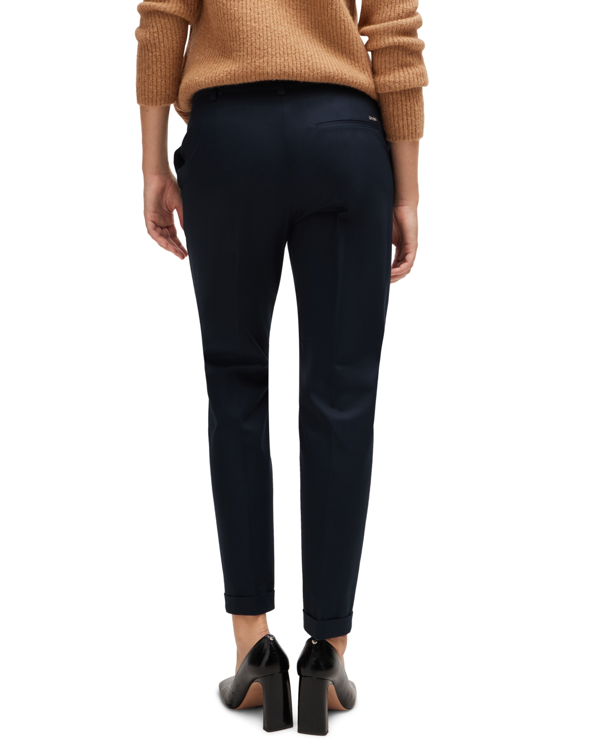 Hugo Boss Boss By  Women's Stretch-cotton Twill Regular-fit Trousers In Dark Blue