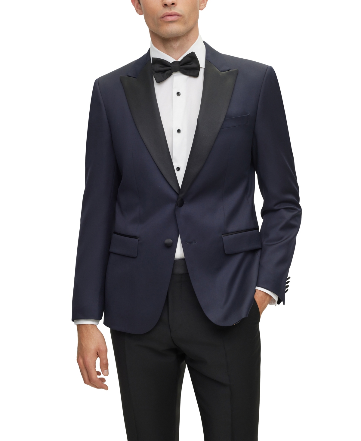 Shop Hugo Boss Boss By  Men's Slim-fit Tuxedo Jacket In Dark Blue