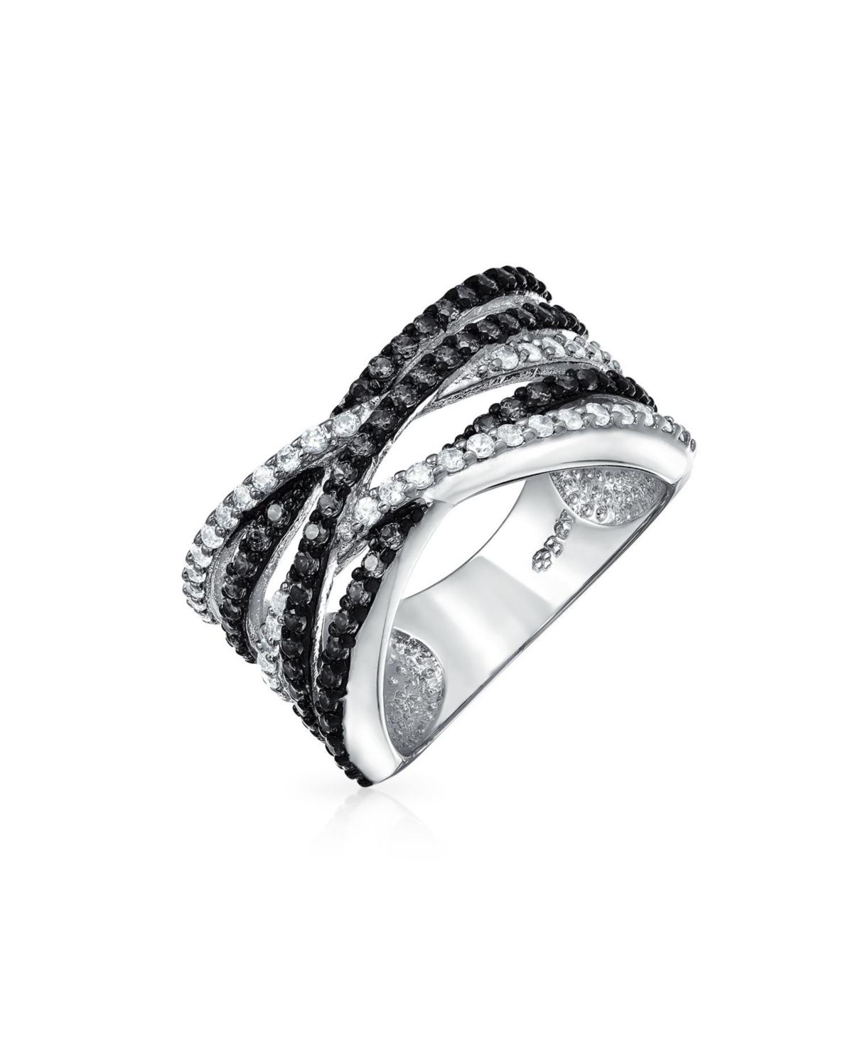 Crossover Statement Criss Cross Two Tone Pave Aaa Cz Statement Band Ring For Women - Black
