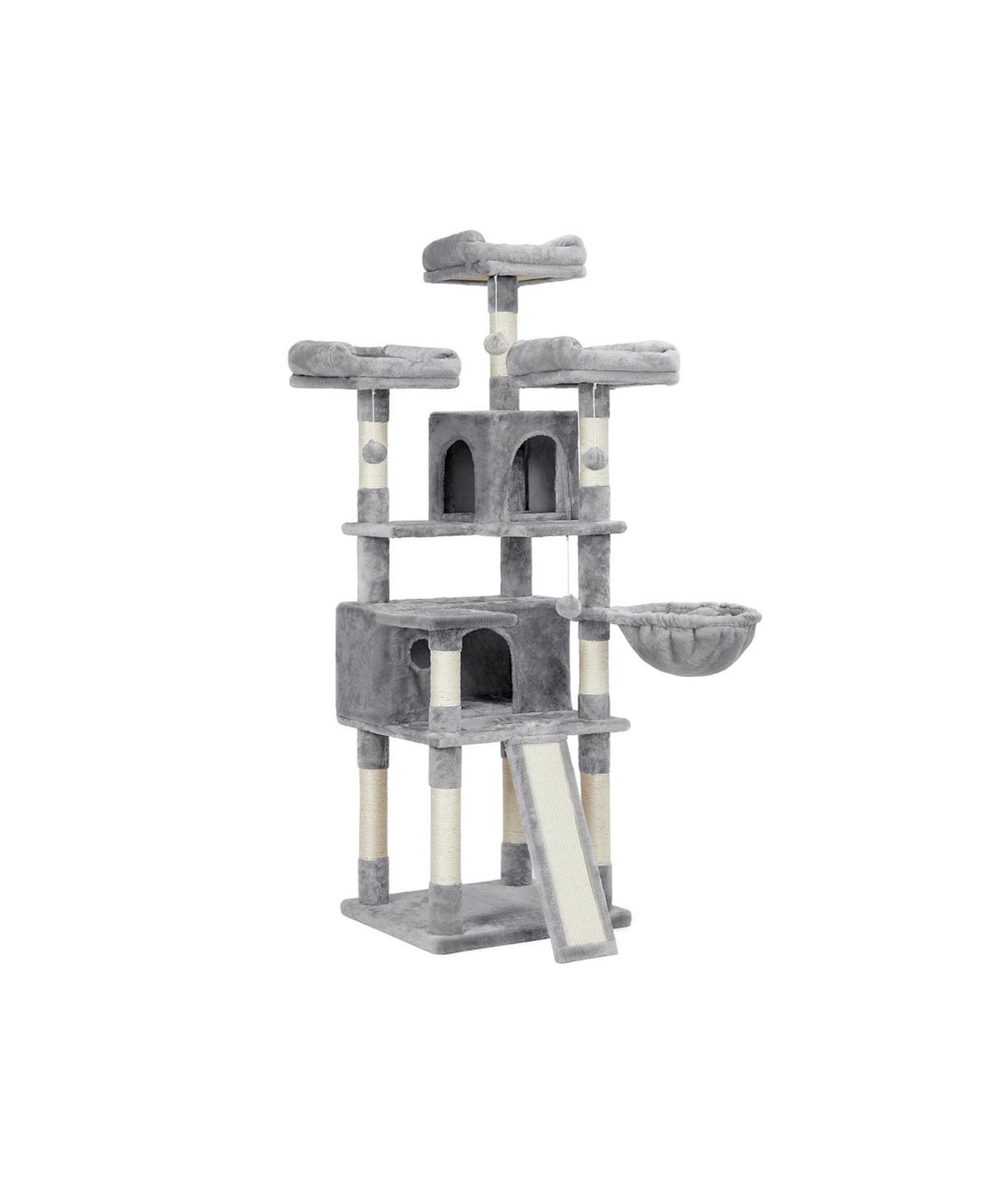 Cat Tree, Cat Tower, Cat Condo w/Scratching Posts, Board, 2 Caves, 3 Plush Perches, Activity Center - Grey