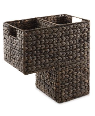 Stair Basket with Handles, Natural - Woven Water Hyacinth Staircase Step Organizer Bin