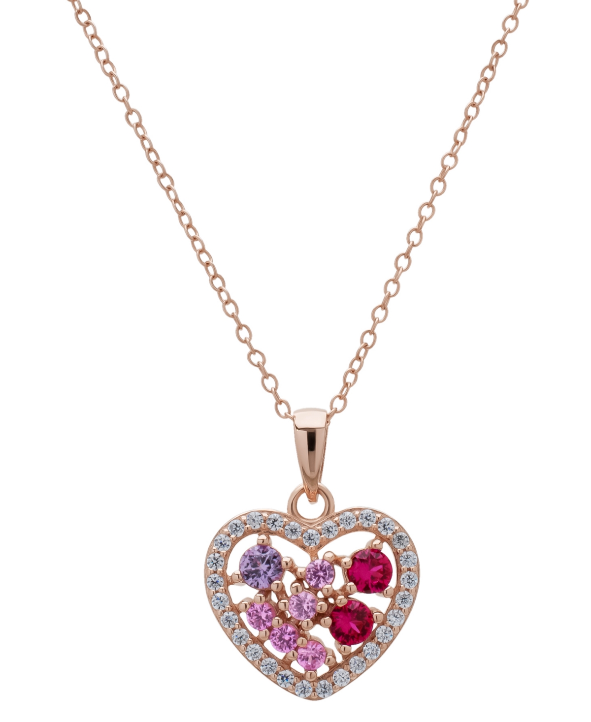 Lab Grown Multi-Gemstone Heart Cluster 18" Pendant Necklace (1 ct. t.w.) in Rose Gold-Plated Sterling Silver - Multi Gemstone