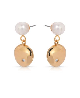 Small Pebble and Freshwater Pearl Dangle Earrings