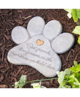 11" Paw Shaped Pet Memorial Garden Stone, Best Friends Live Forever