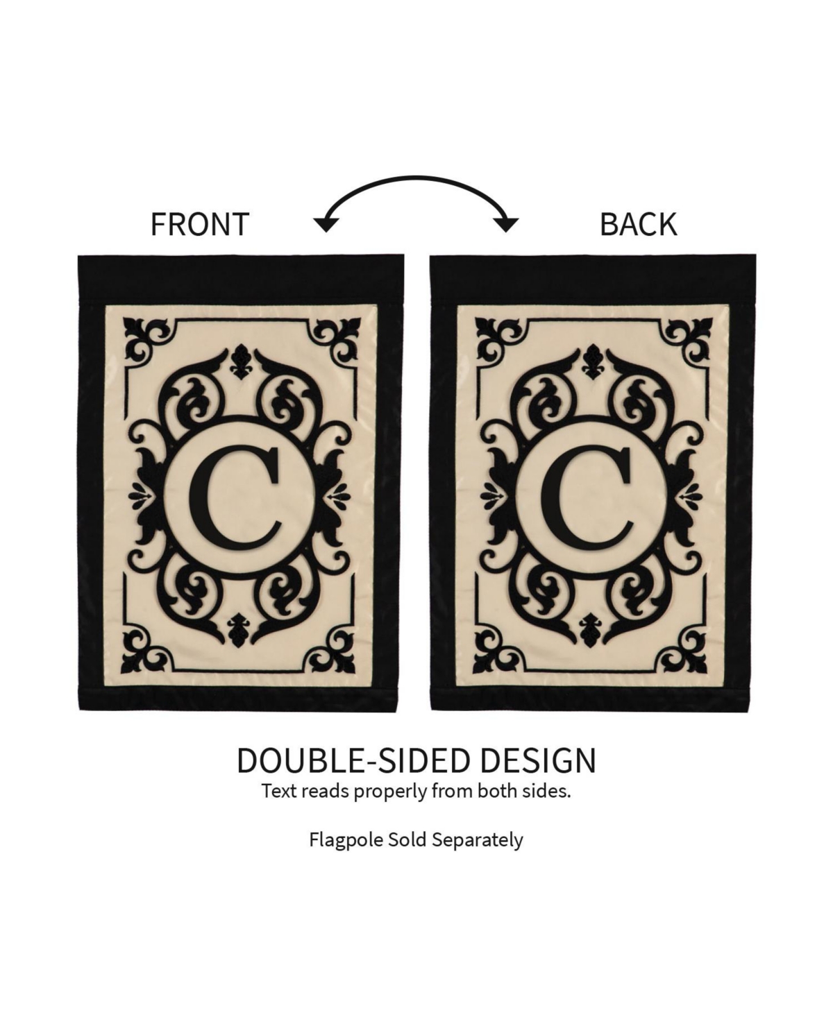 Evergreen Flag Cambridge Chic Letter C Monogram Applique Garden Flag - Wide x High