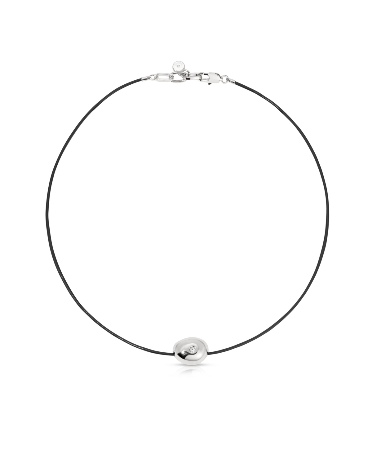 Shop Ettika Single Crystal Polished Pebble Leather Pendant Necklace In Rhodium