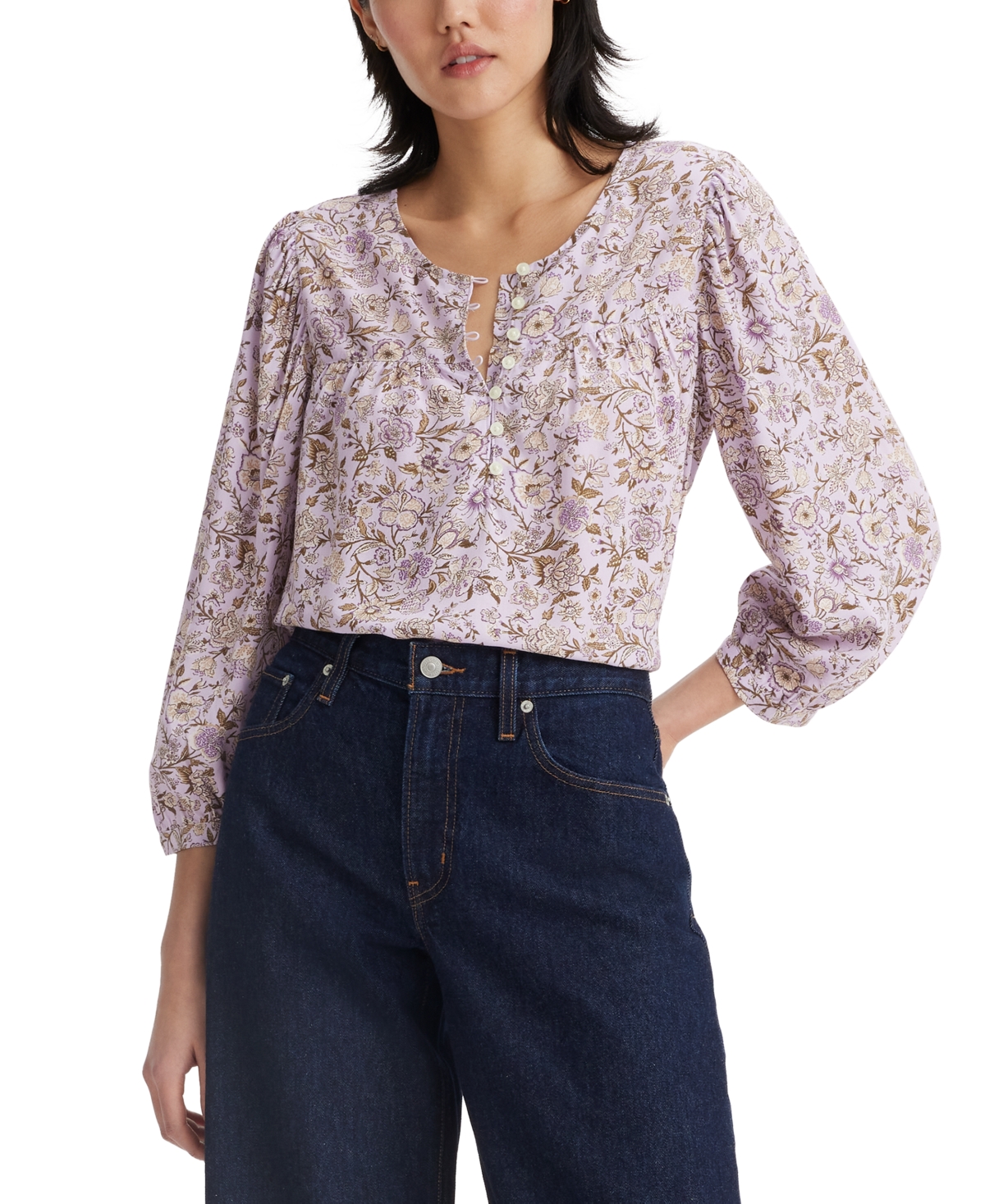 Shop Levi's Women's Halsey 3/4-sleeve Blouse In Tapestry Floral