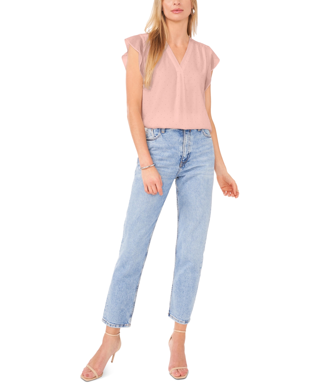 Vince Camuto Women's Embellished V-neck Cap Sleeve Top In Heavenly Pink