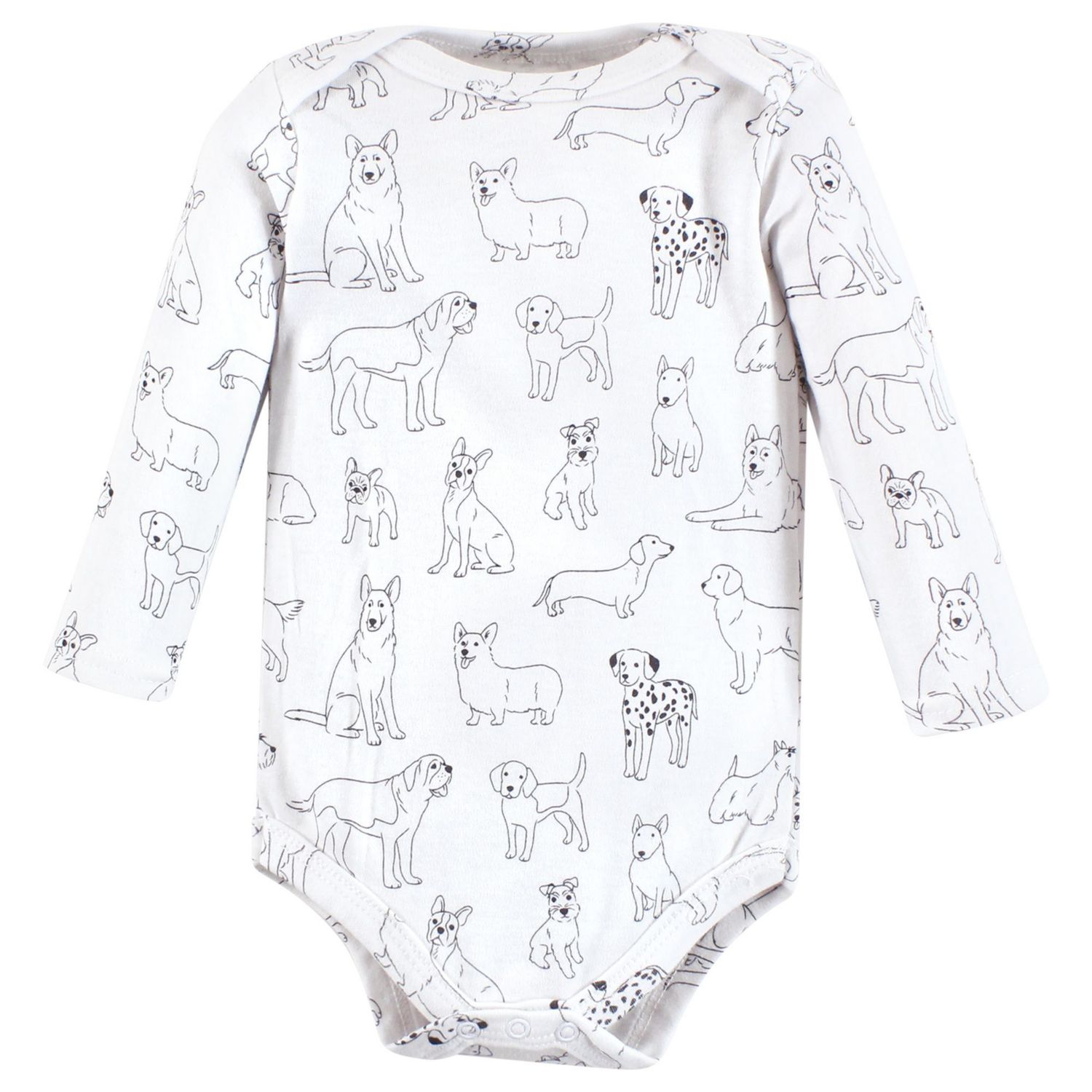 Cotton Long-Sleeve Bodysuits, Dogs 3-Pack
