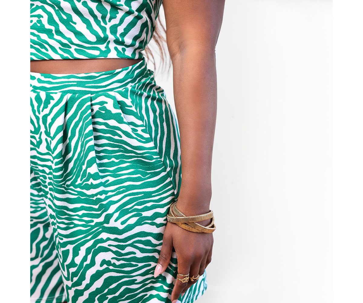 Rebdolls Plus Size Best Part Zebra Print Pleated Wide Leg Shorts