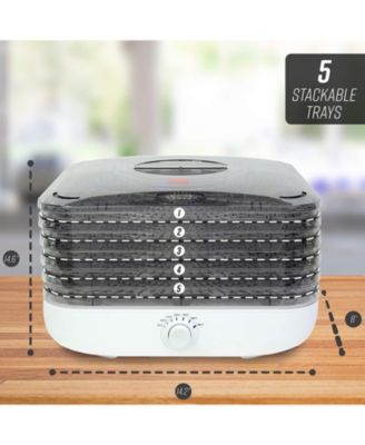 Turbo EZ-Store 5-Tray Dehydrator with Convection Air Flow, Food Preserver Adjustable Temperature Control, Quiet Operation, for Jerky, Fruits, Vegetables, Herbs, White