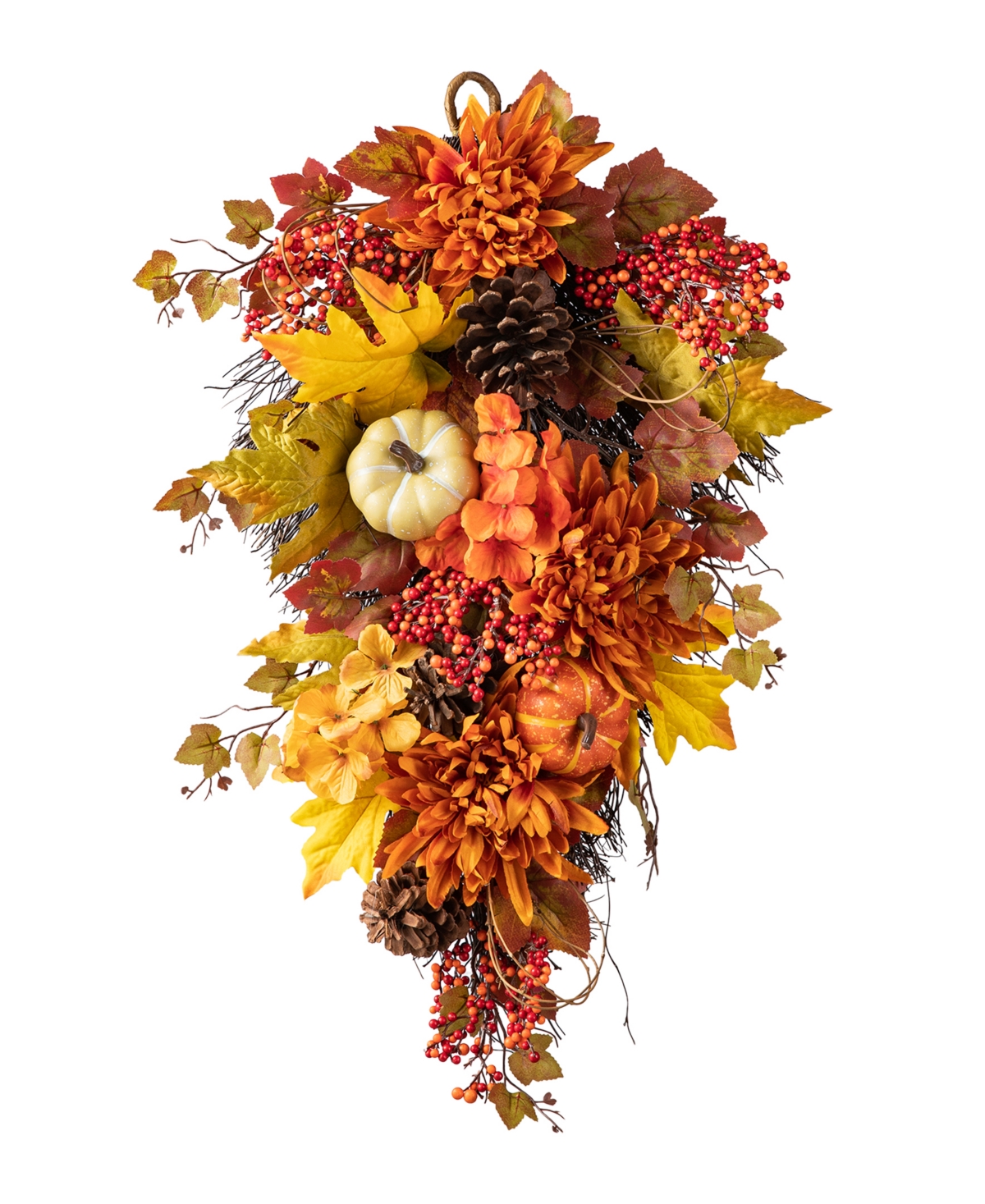 27"H Fall Dahlia Pumpkin, Leaf and Berry Swag - Multi