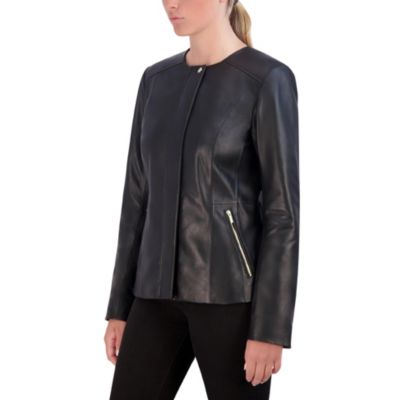 Women's Collarless Leather Jacket