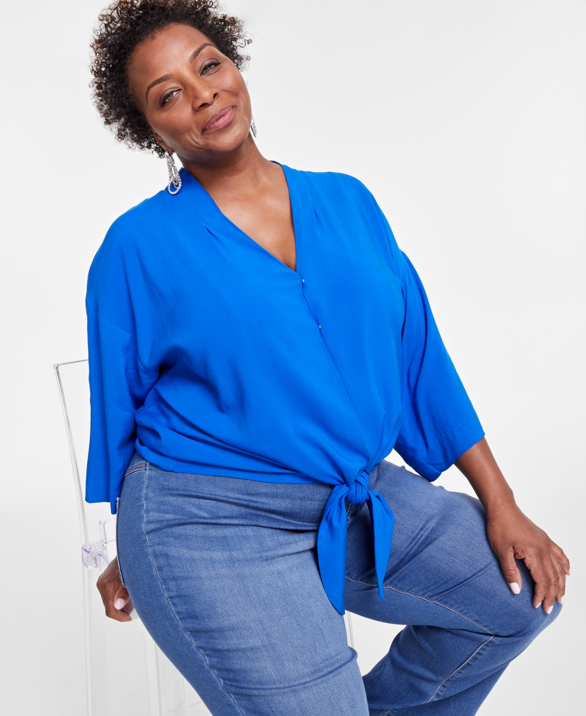 I.n.c. International Concepts Plus Size Tie-Front Top, Created for Macy's