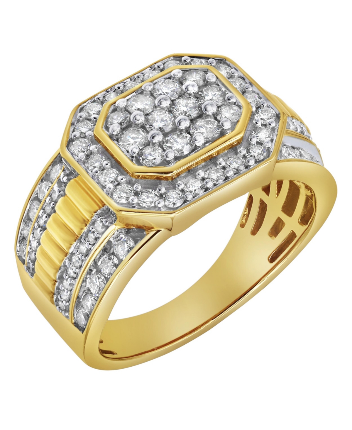 Hexonic Natural Certified Diamond 1.50 cttw Round Cut 14k Yellow Gold Statement Ring for Men - Yellow