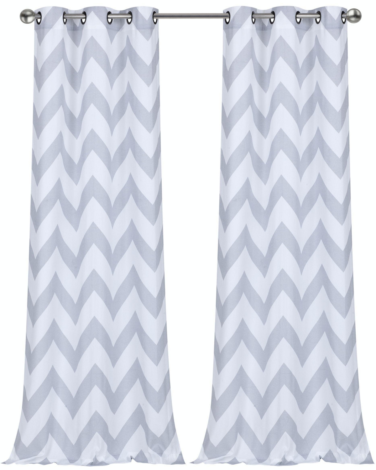 Kate Aurora Living 2 Piece& White Metallic Chevron Grommet Curtain Panels - 84 in. Long - Silver