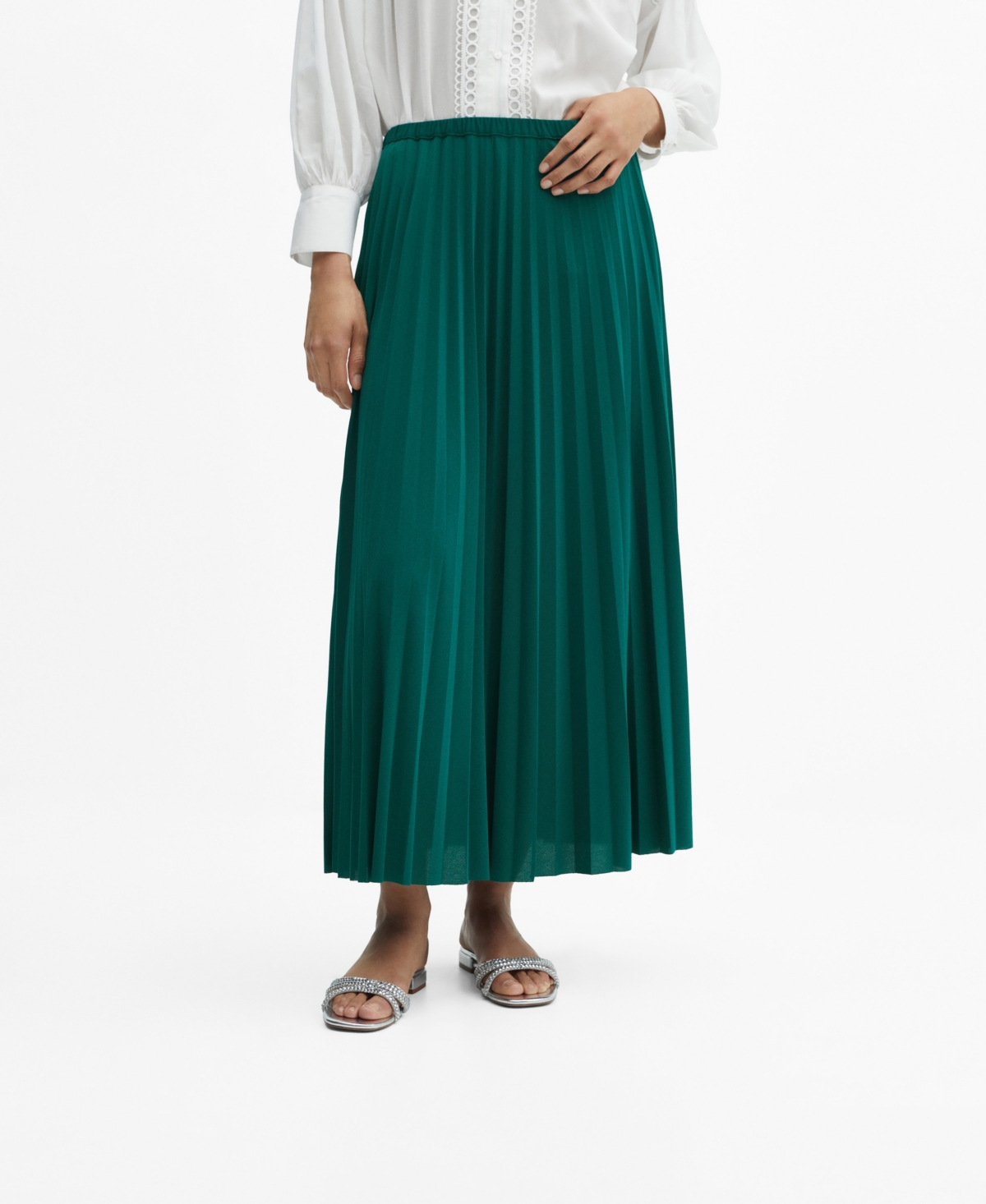 Shop Mango Women's Pleated Long Skirt In Dark Green