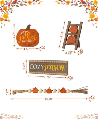 10.75"L Set of 4 Fall Wooden Word Signs Tiered Tray Table Décor