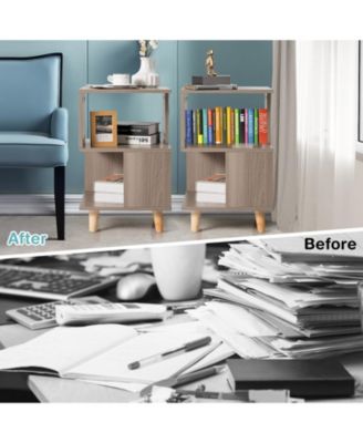 2 Pieces Wooden Modern Nightstand Set with Solid Wood Legs for Living Room