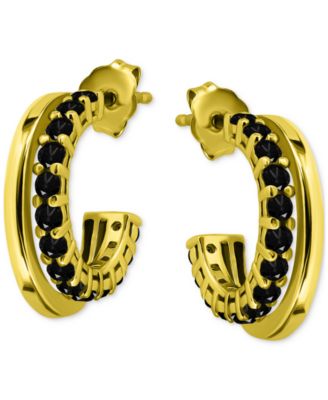 Giani Bernini - Black Cubic Zirconia Double Small Hoop Earrings in 18k Gold-Plated Sterling Silver, 0.625"