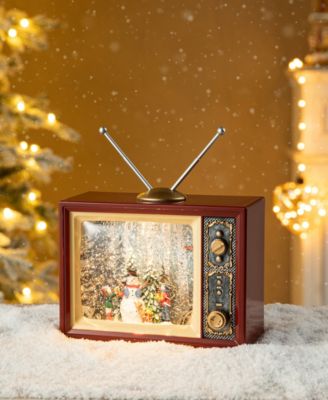 7.5"L Lighted TV with Snowman Waterglobe