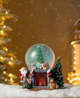 120mm Christmas Resin Lighted Musical Christmas Tree on Fireplace Waterglobe