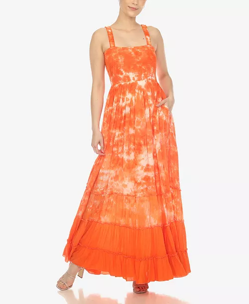 women's smocked ruffle maxi dress