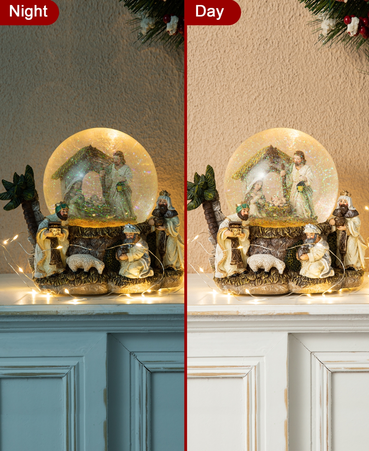 Glitzhome 150mm Christmas Oversized Resin Lighted Musical Snowflakes Nativity Scene Waterglobe