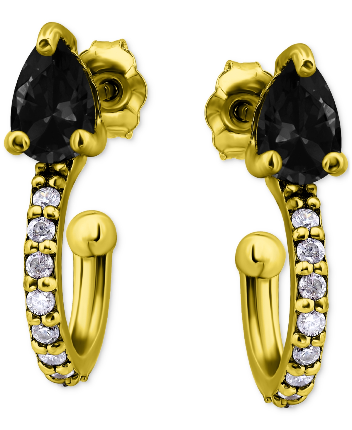 Giani Bernini Black & White Cubic Zirconia Pear Small Hoop Earrings in 18kPlated Sterling Silver, 0.75