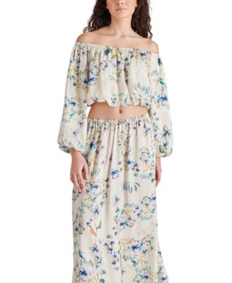 Steve Madden - Women's Katana Floral-Print Off-The-Shoulder Cropped Top
