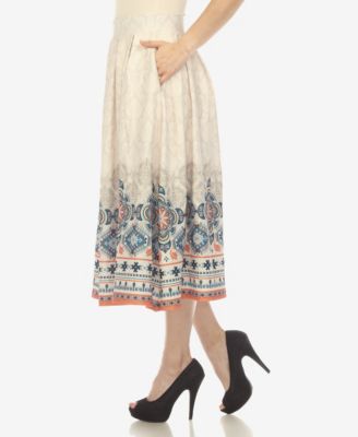 Women's Border Prints Pleated Midi Skirt
