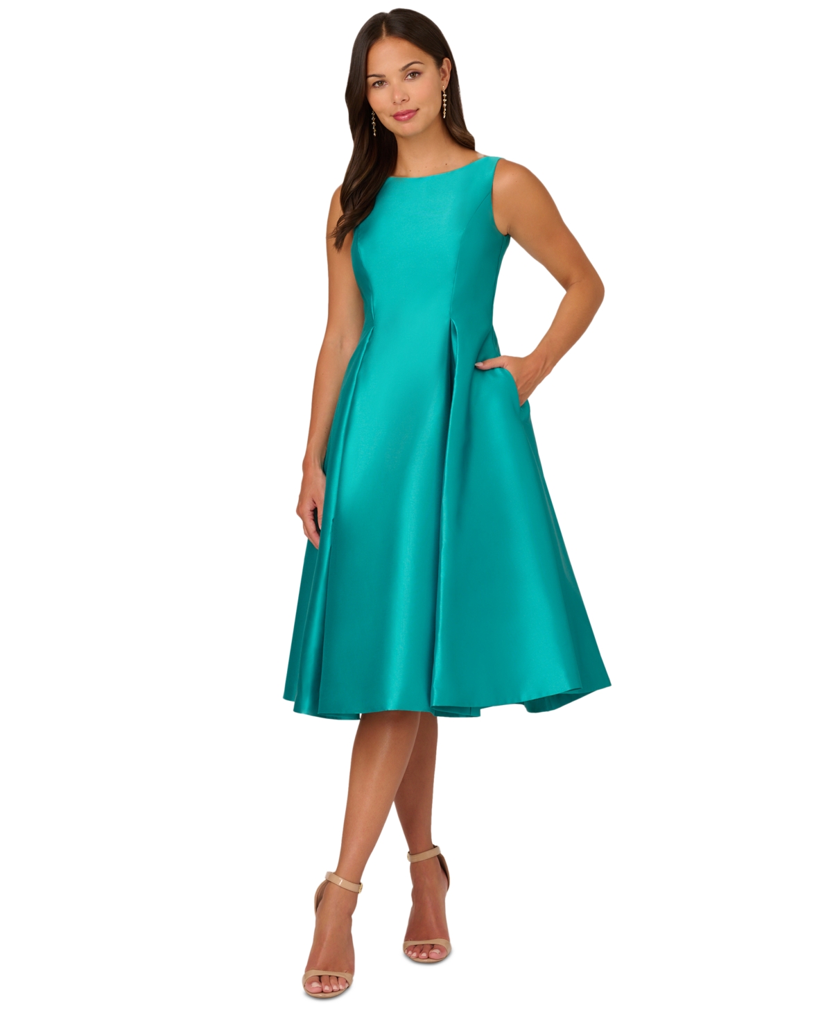 ADRIANNA PAPELL BOAT-NECK A-LINE DRESS 