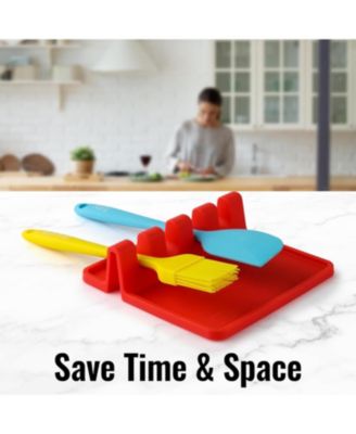 Silicone Utensil Rest with Drip Pad for Multiple Utensils