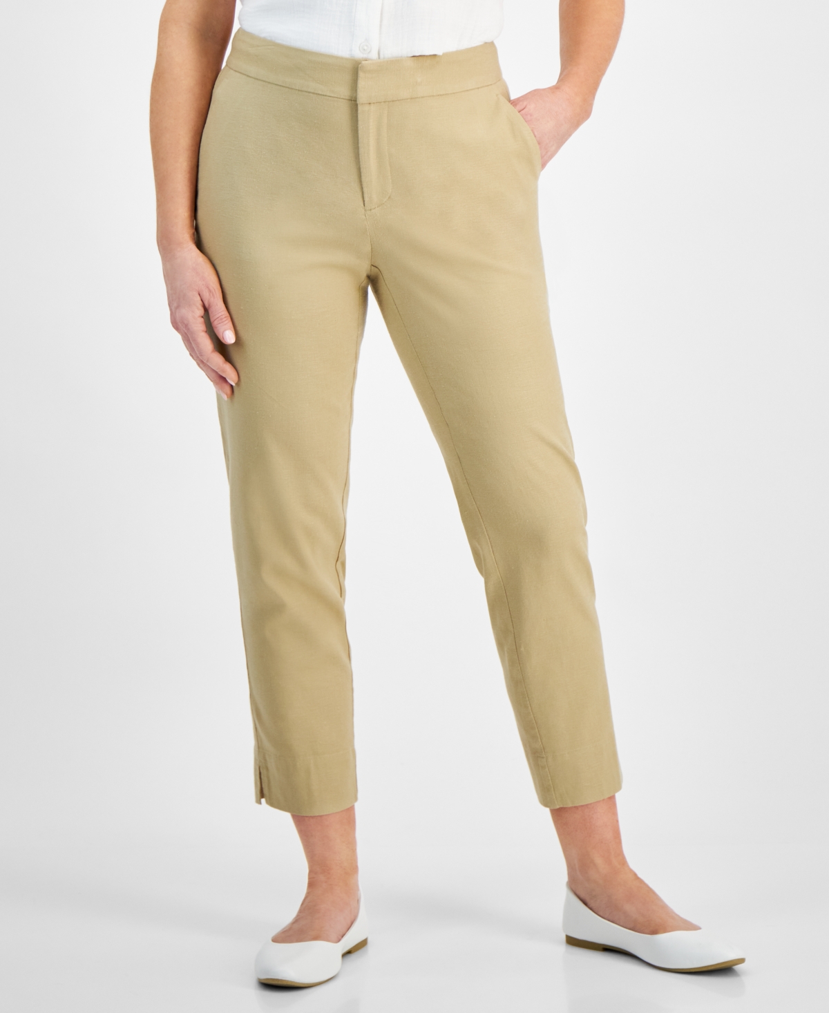 Style & Co Petite Mid Rise Linen-Blend Ankle Pants, Created for Macy's
